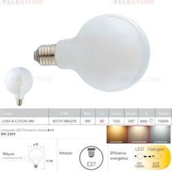 LAMPADINA LED FILAMENTO GLOBO BIANCO E27 8W 950LM 4000K