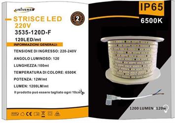 STRIP LED 220V 3535 12W/MT 6000K UNIVERSO 1200LM/MT