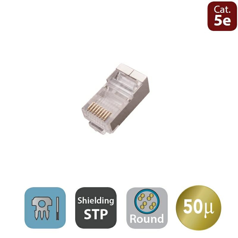Cat. 5e STP modular plug for  solid round cable, RJ45, 8